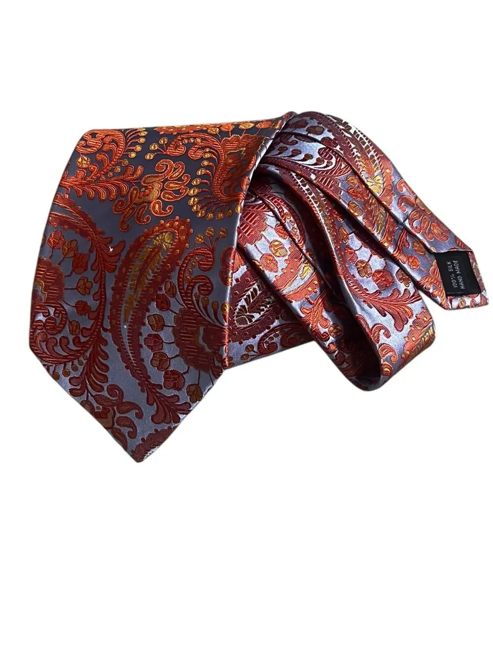 Massimo Ferre Paisley Blue Orange 100% Silk Hand Made Tie.